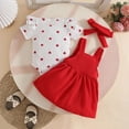 thumbnail image 5 of mgoYE 0-3 Months Baby Girl Clothes Baby Girl Outfit Heart Pattern Ruffle Short Sleeve Romper + Suspender Skirt + Headband 3PC Cute Newborn Clothes(Red,0-3 Months), 5 of 7