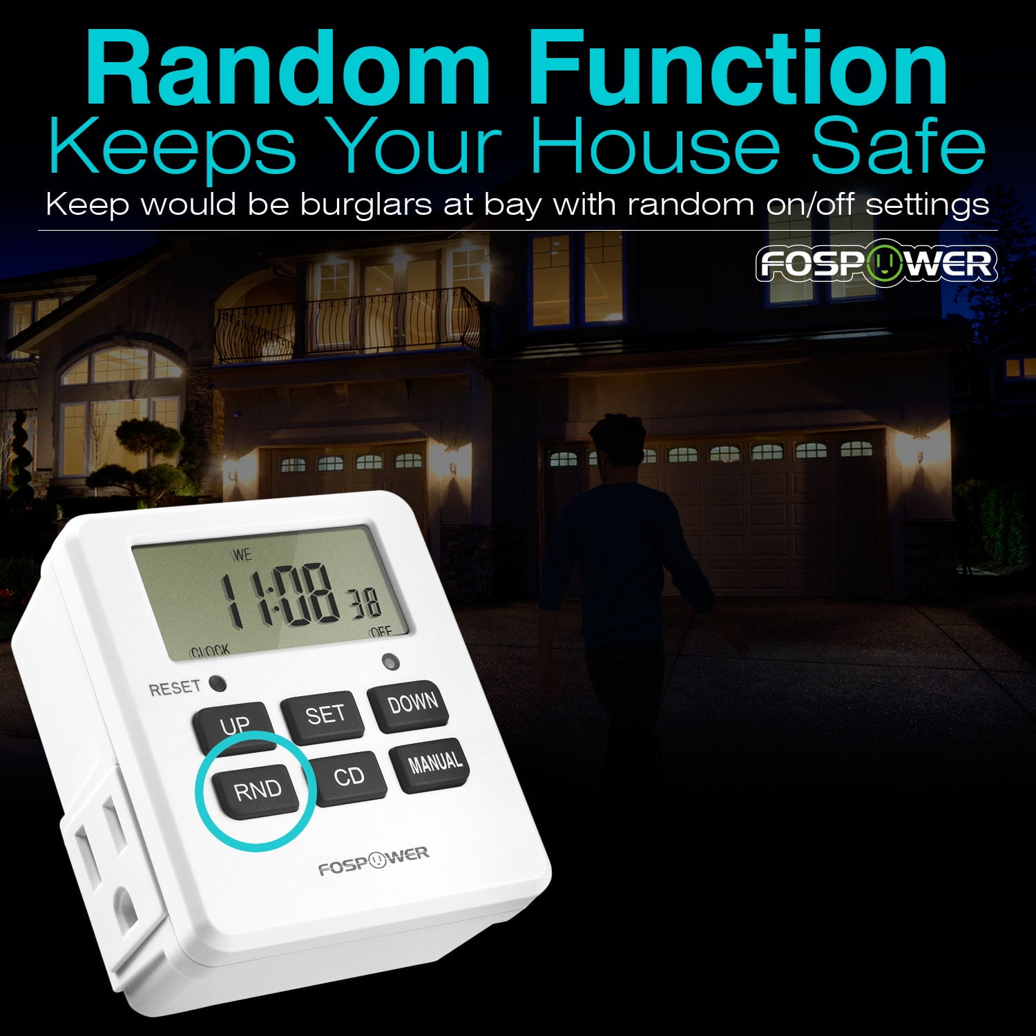 Fosmon 125/15A Indoor Weekly Digital Outlet Timer with Two US