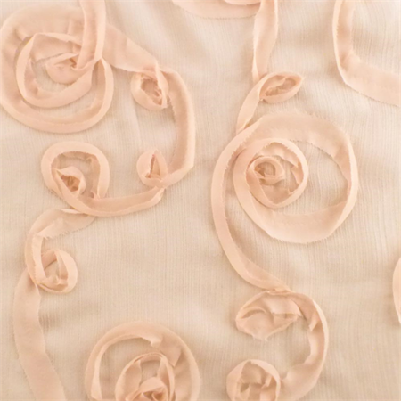 Krinkle Fabric - Blush Pink Ribbon Swirl Sparkle Crinkled Chiffon, Fabric By the Yard