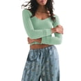 thumbnail image 3 of Lucakuins Suéter de punto para mujer, manga larga, cuello en U, color sólido, dobladillo con volantes, camisa informal para fiestas, tops de calle Lucakuins moda, 3 of 8