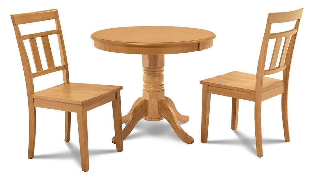 3Pc Round Kitchen Table Set in Oak Finish