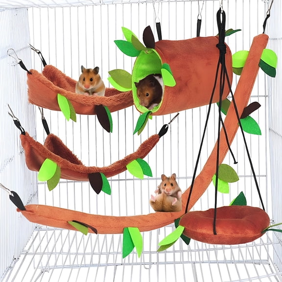BESTSKY 5Pcs Guinea Pig Ferret Rat Hammock Toy Small Animal Cage Accessories Cotton Hamster Hammock Tunnel Swing Cage for Dwarf Hamster Rat Gerbil