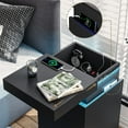 thumbnail image 3 of Afuhokles Nightstand with Charging Station and LED Lights,Night Stand with Sliding Top,Bedside Table with Drawers,Modern End Side Table for Bedroom,Black, 3 of 8
