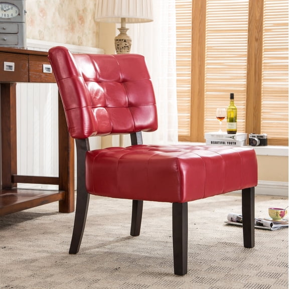 Newboti Furniture Blended Leather Tufted Accent Chair with Oversized Seating, Red BN.4333