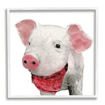 Stupell Industries Simple Country Farm Pig Wearing Red Bandana Framed Wall Art, 24 x 24, Design by White Ladder