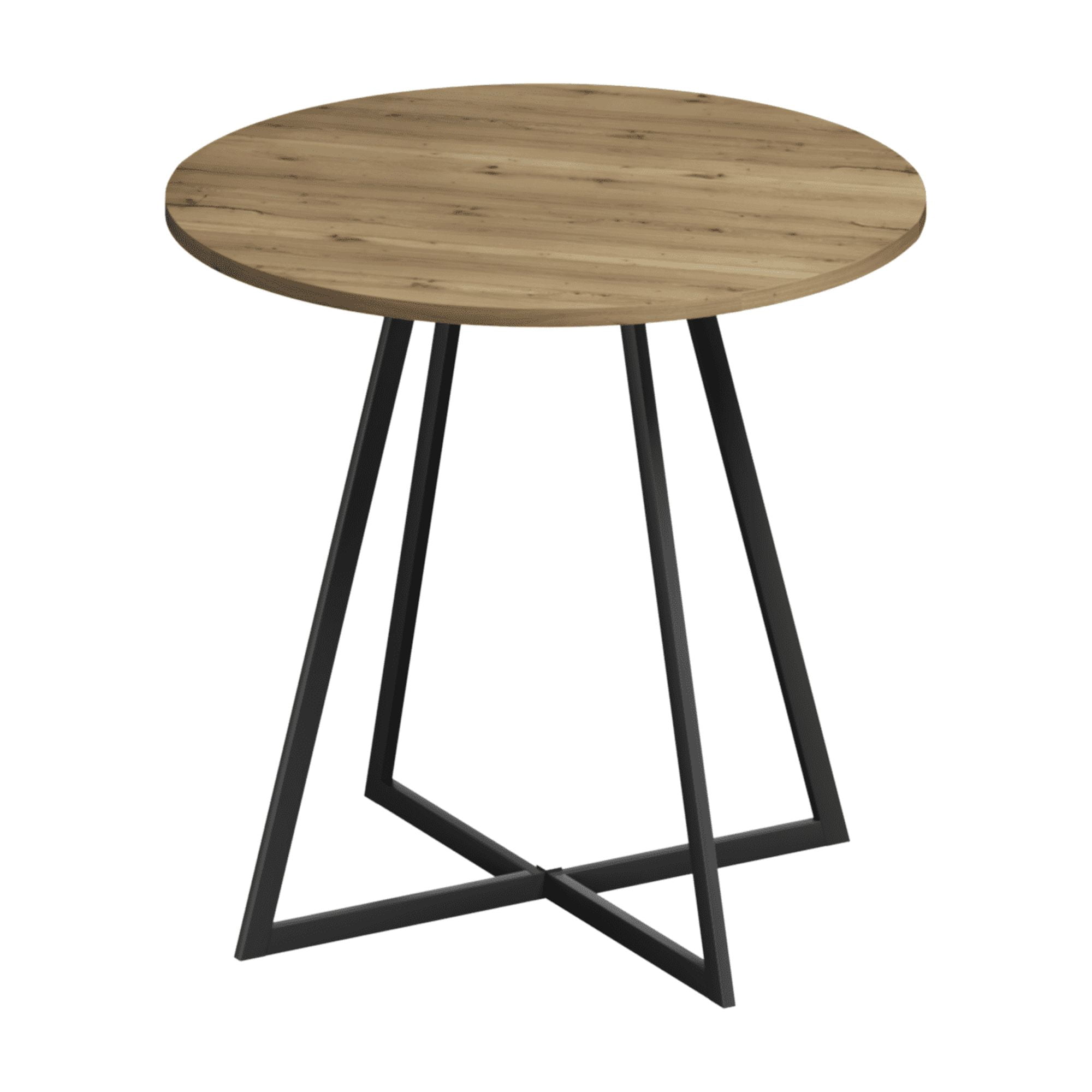 31.5 Inch Round Dining Table with Wood Top Black Metal Legs Modern Kitchen Breakfast Table for 4