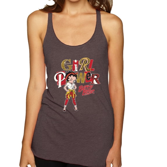 Wild Bobby Betty Boop Winking Girl Power Femenist Betty Boop Tri-Blend Racerback Tank Top, Brown, Small