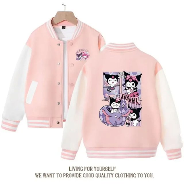 Sanrios Kuromi-Chaqueta de uniforme de béisbol para niño y niña, abrigo informal de manga larga con estampado Kawaii, ropa de regalo