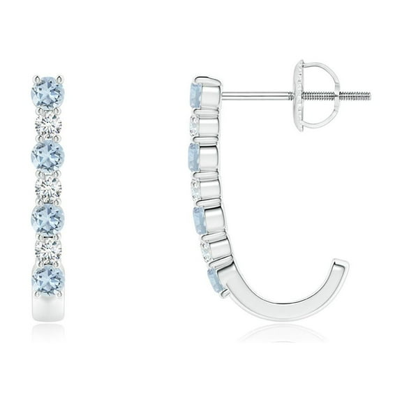 Angara Natural 0.24 Ct. Aquamarine with Diamond Hoop Earrings in 14K White Gold for Women
