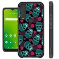 thumbnail image 1 of Compatible with Cricket Ovation 3 Hybrid Fusion Guard Phone Case Cover (Teal Skull), 1 of 2