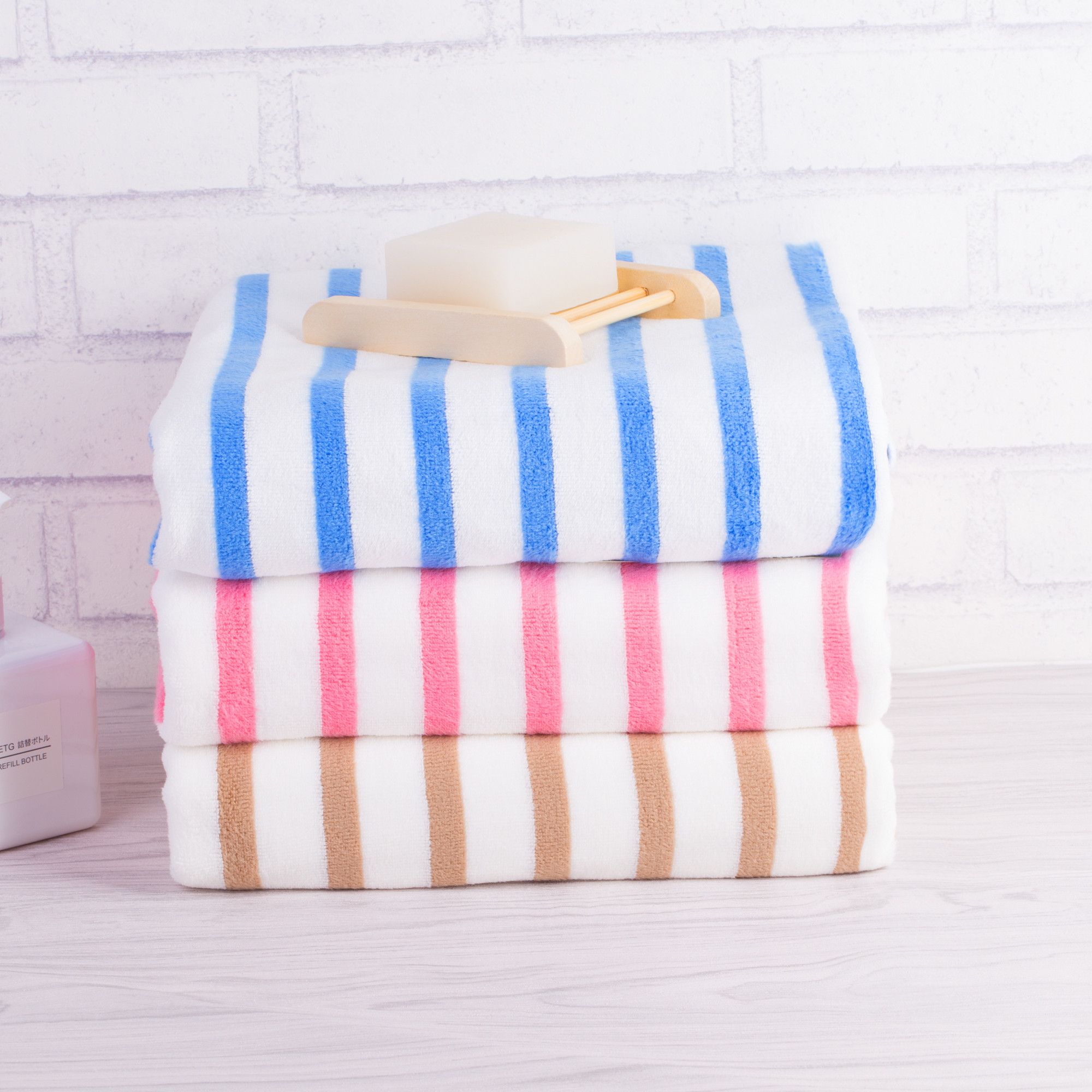 JML Soft Microfiber Bath Towel Set 2 Piece,Cabana Stripe Bath Towel, Beach Towel, Brown
