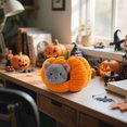 thumbnail image 6 of 2PCS Halloween Pumpkin Cat Stuffed Animal, 9.84 in Pumpkin House And Cat Plush Toys Set, Halloween Indoor Decoration for Sofa Bedroom, Trick Or Treat Halloween Party Gift (Gray), 6 of 6