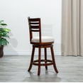 thumbnail image 4 of 24" Counter Height Swivel Stool, Velvet Upholstered Barstools with Slat Back, Round Seat and Footrest, Leisure Bar Chairs Solid Wood Dining Chair for Kitchen Island Pub, Cherry+Beige Fabric Seat, 4 of 6