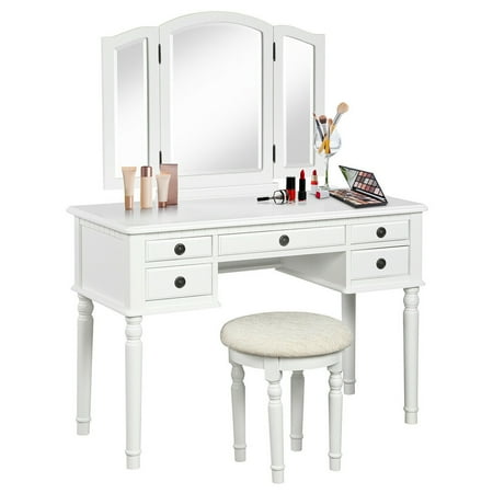 Gymax Wooden Vanity Make Up Dressing Set Tri Fold Mirror W Stool White Canada Gymax Wooden Vanity Make Up Dressing, Giantex Vanity Set With 12 Led Lights Mirror And Cushioned Stool