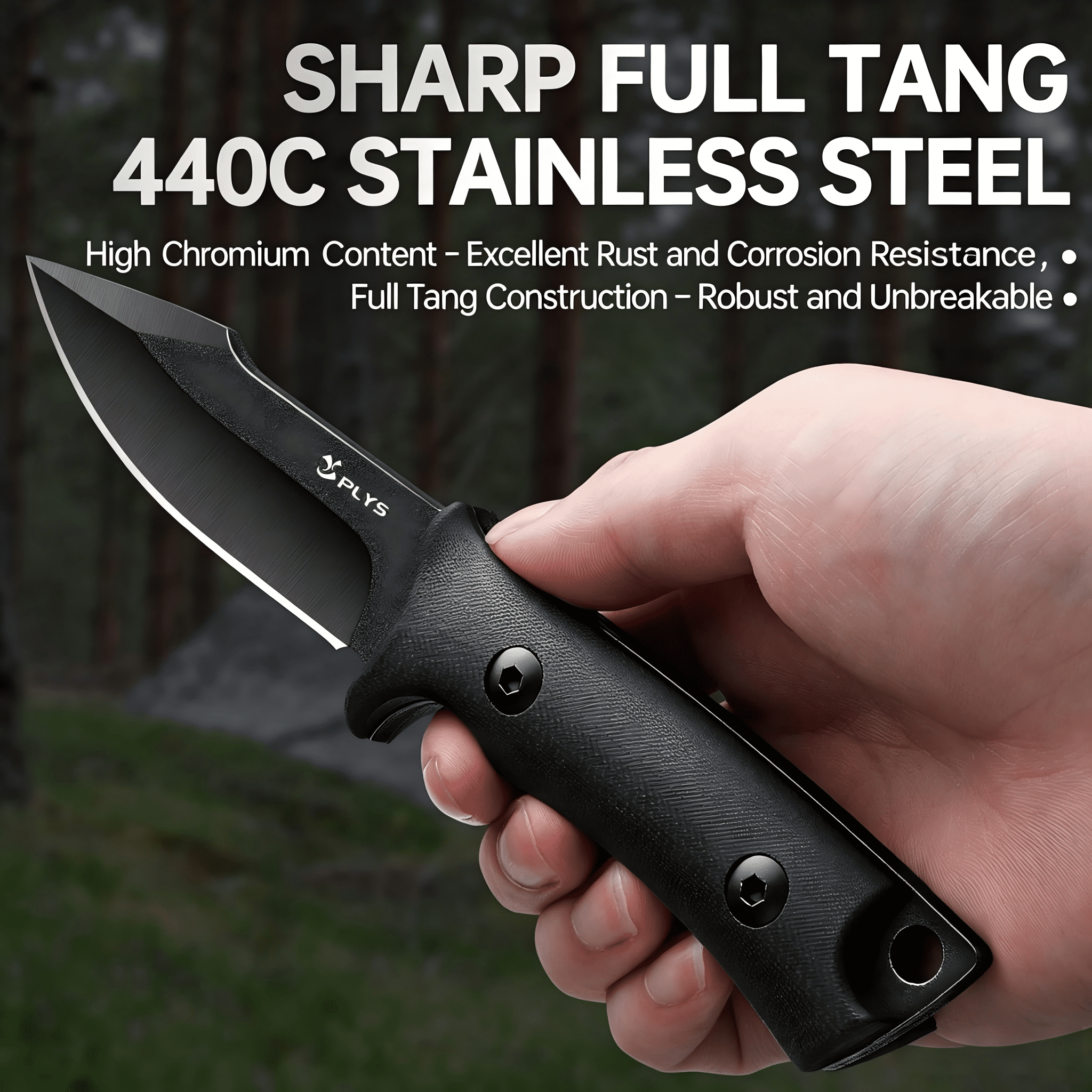 Plys 3.6 inch Fixed Blade Camping Knife, Full Tang Outdoor Tactical Knives with Kydex Sheath, G10 Handle, Hunting Hiking Essentials Gear