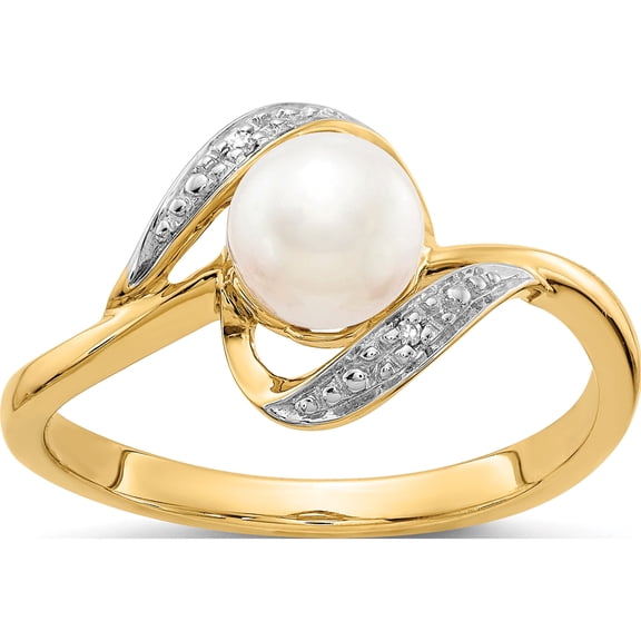 10K Yellow Gold Diamond And Fw Cultured Pearl Ringsize 7 - Jbsp