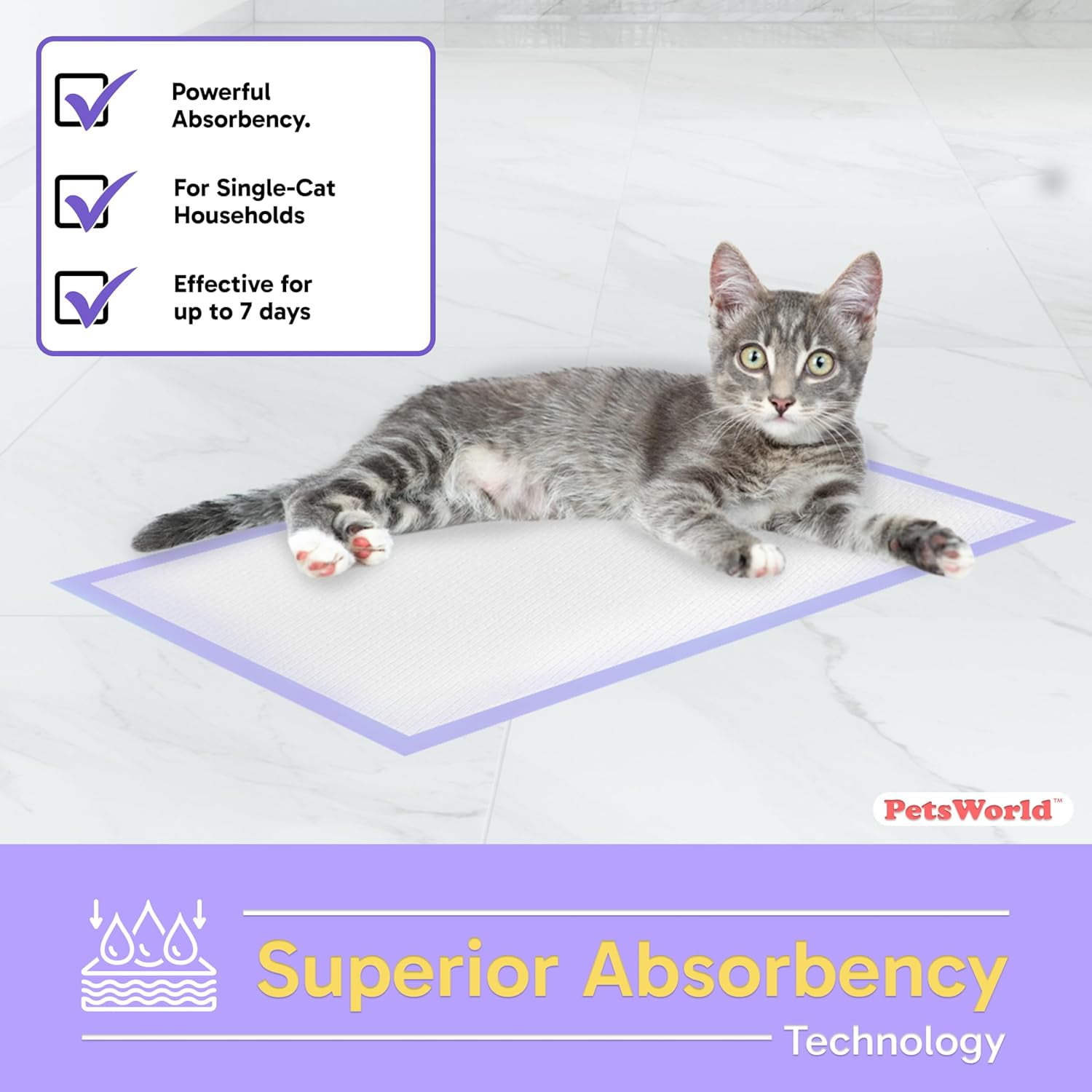 PetsWorld Universal Fit Cat Pad Refills for Litter Box, Unscented, Odor Control, Pack of 100