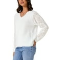 thumbnail image 4 of INSPIRE CHIC Women's Sweaters V Neck Knit Crochet Hollow Out Long Sleeve Pullover Sweater Top L White, 4 of 6