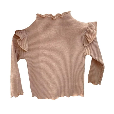 

Boys Cute Tops 3-4 Years Toddler Child Girls Long Sleeve Ribbed Flounce Button Solid Tops Pink-3