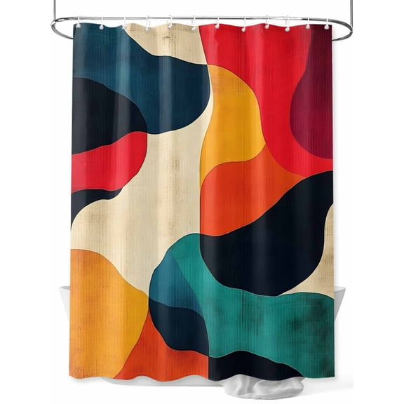 Abstract Art Shower Curtain Set ，Waterproof Fabric Shower Curtains Impressionist Red Blue Color Block Shower Curtains for Bathroom,Bathroom Decor 36"x72"