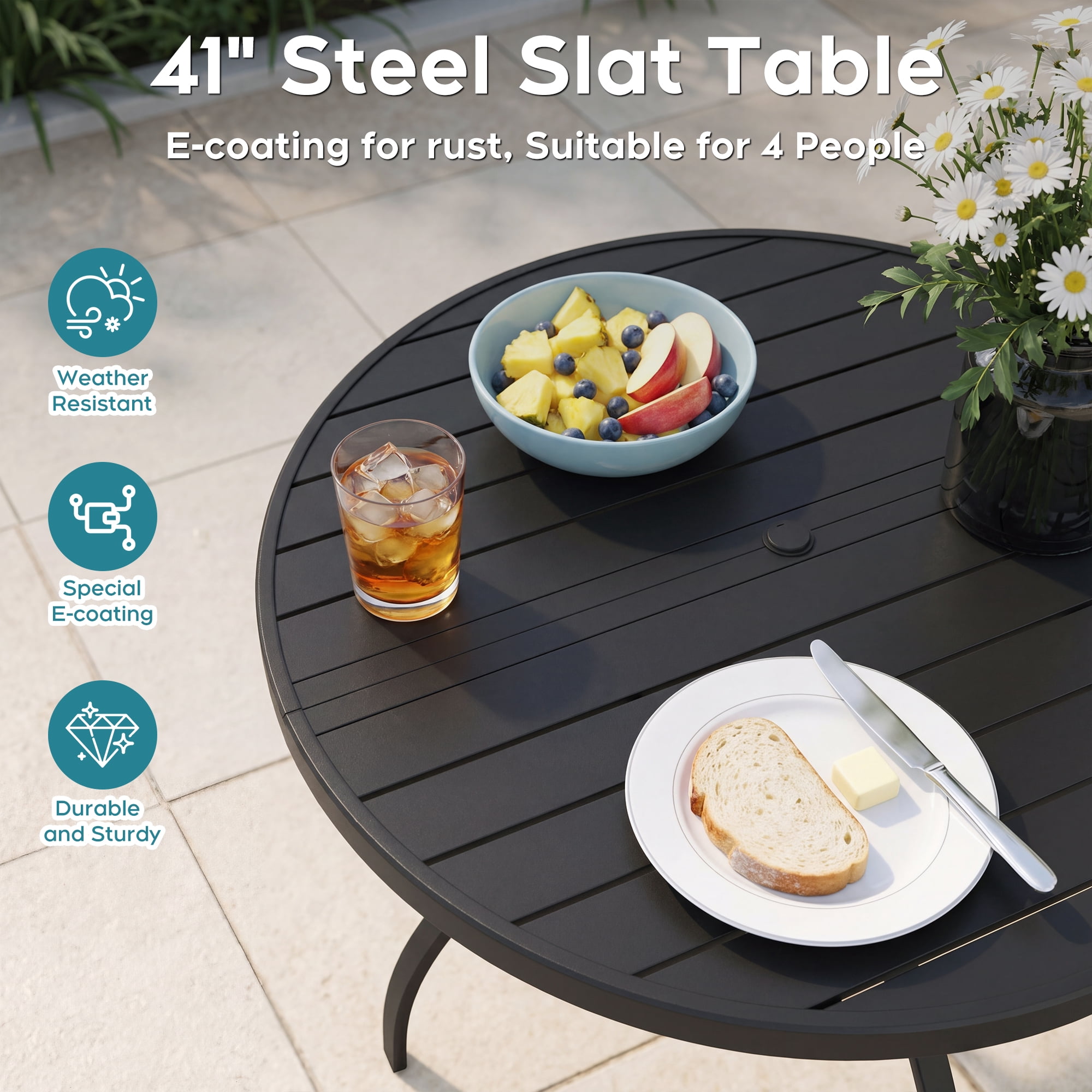 41 Inch 1 Piece Outdoor Indoor Dining Round Table Black