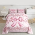thumbnail image 2 of Feelyou Kawaii Cartoon Ribbon Queen Comforter Set for Girl, Western Flower Floral Bedding Sets, Mandala Damask Print Reversible Bedding Comforter Set, Lightweight Room Decor, 3pcs, 2 of 8