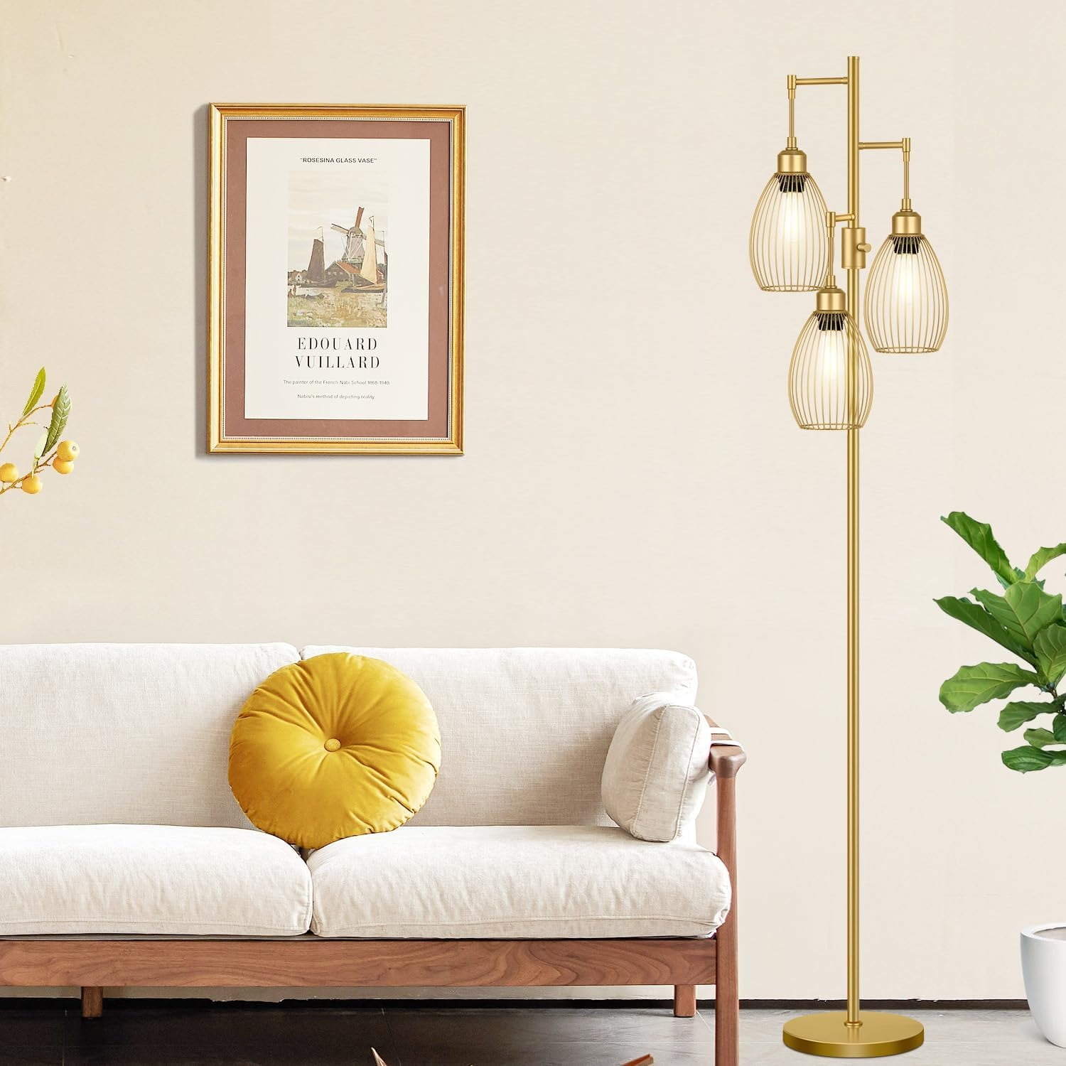 Dimmable Floor Lamp, Floor Lamp Standing Lamp with Tall Lamp for Living Room Bedroom Office Dining Room - Gold