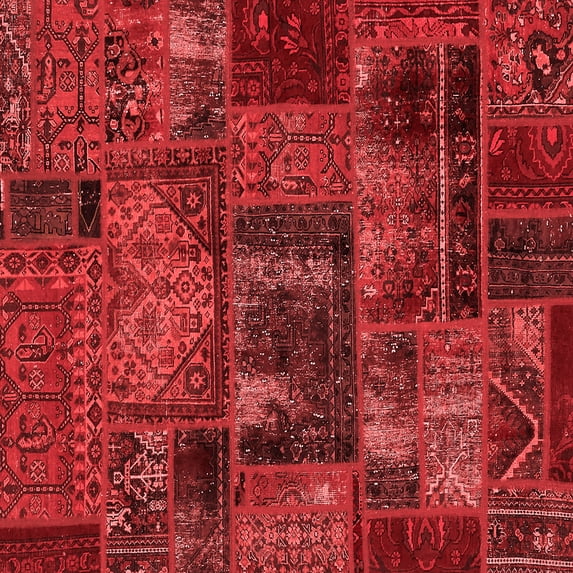 Ahgly Company Machine Washable Indoor Square Oriental Red Modern Area Rugs, 8' Square