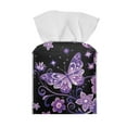 thumbnail image 2 of FUIALDOLG Tissue Box Cover Waterproof, Purple Butterfly Flower Square PU Leather Tissue Box Holder, Modern Facial Paper Organizer Dispenser for Bathroom, Car, 5.1''X5.1''X5.5'', 2 of 7
