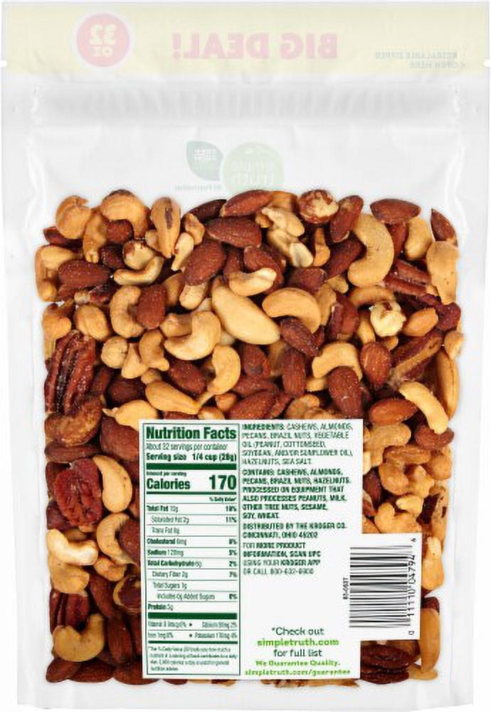 2X - Simple Truth Sea Salt Roasted Deluxe Mixed Nuts 32 oz.
