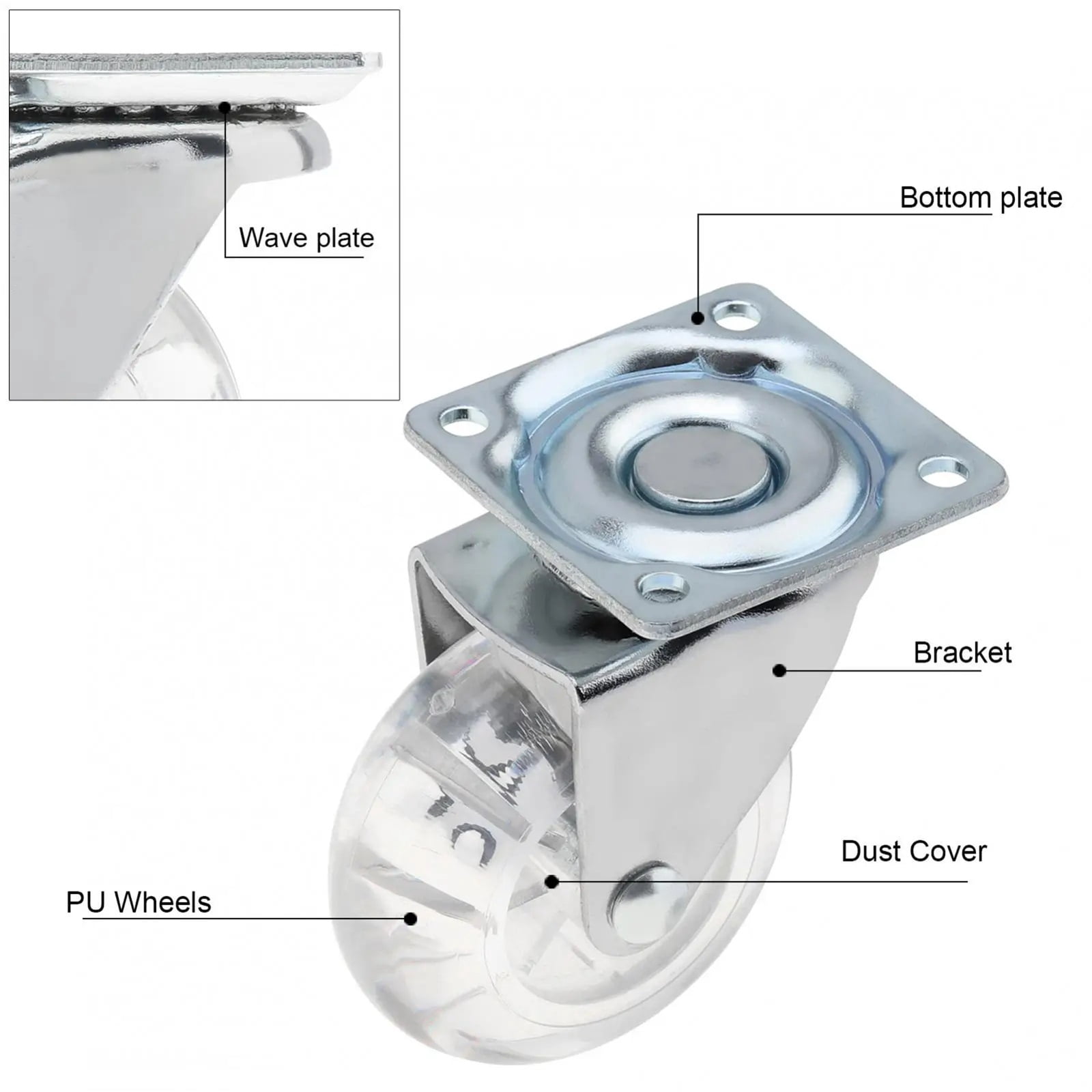 4Pcs 2 Inch Caster Pu Transparent Universal Crystal Wheel No Noise Small Cart Industrial Wheel Office Chair Casters Tool ,Reliable