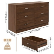 Meteorleg 6 Drawer Double Dresser,47.3 Wide Chest of Drawers with Metal Handles,Storage Cabinet for Bedroom,Brown