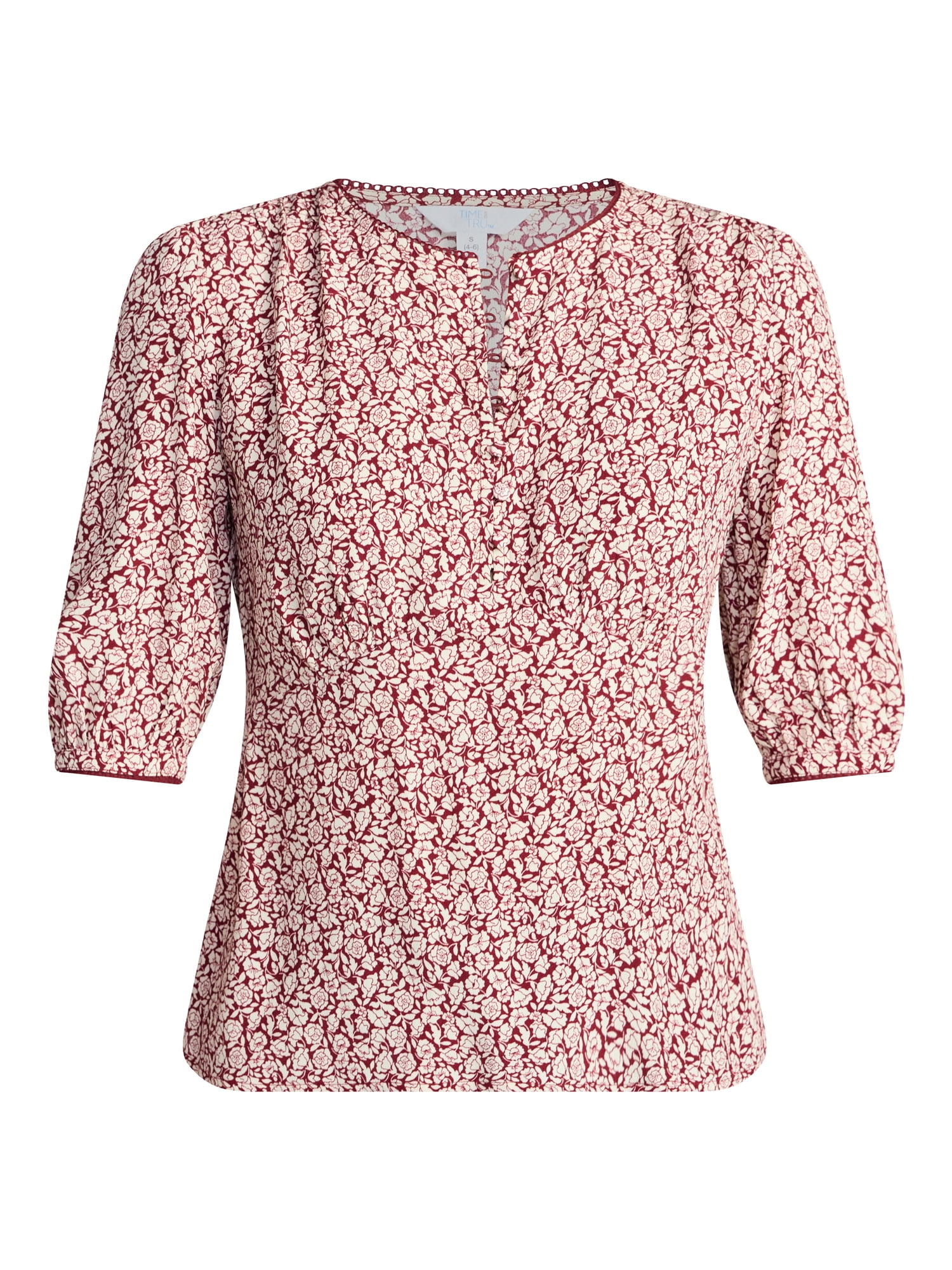 Time and Tru Women’s Empire Waist Top with Puff Sleeves, Sizes XS-XXXL