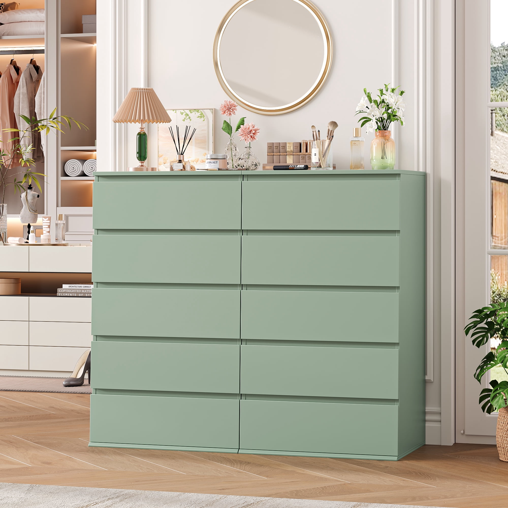Homfa 5 Drawer Dresser, Modern Storage Cabinet for Bedroom,Tall Chest of Drawers for Living Room，Green