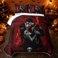 thumbnail image 2 of Erosebridal Spooky Skull Couple Quilt Full, Boho Red Rose Full Bedspread Sets for Boys Girls, Black Red White, 3pcs 1 Coverlet and 2 Pillowcases, 2 of 7