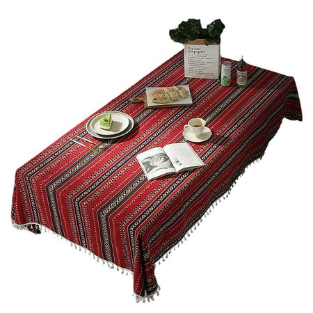 

Christmas Table Cloth Red Striped Rectangular Tablecloth With Tassel Bohemian Polyester Table Cover For Living Room Kitchen Garden Picnic Party Halloween -Red-Pillowcase