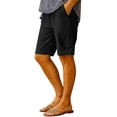 thumbnail image 2 of Axiiglly Bermuda Shorts for Women Cotton Linen Pleated Knee Length Shorts with Pockets Summer Beach Vacation Shorts, S-2XL, 2 of 6