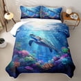 thumbnail image 2 of spefrowx 3D Sea Turtle Bed Spread Queen for Teens, Cyan Ocean Coral Animal Queen Coverlet Set, 3 Pieces, 2 of 7