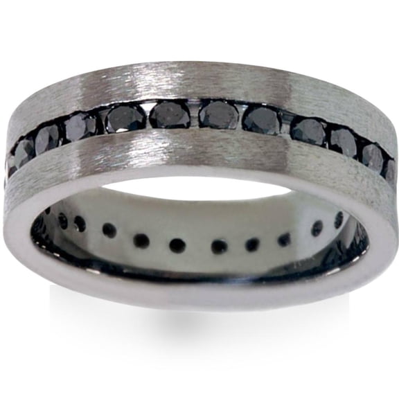 Pompeii 1 1/10ct Black Diamond Brushed Wedding Mens Eternity Band 14K Black Gold
