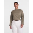 thumbnail image 2 of Scenario Women's Relaxed Slub Tee with Long Sleeves, Sizes XS-XXXL, 2 of 6