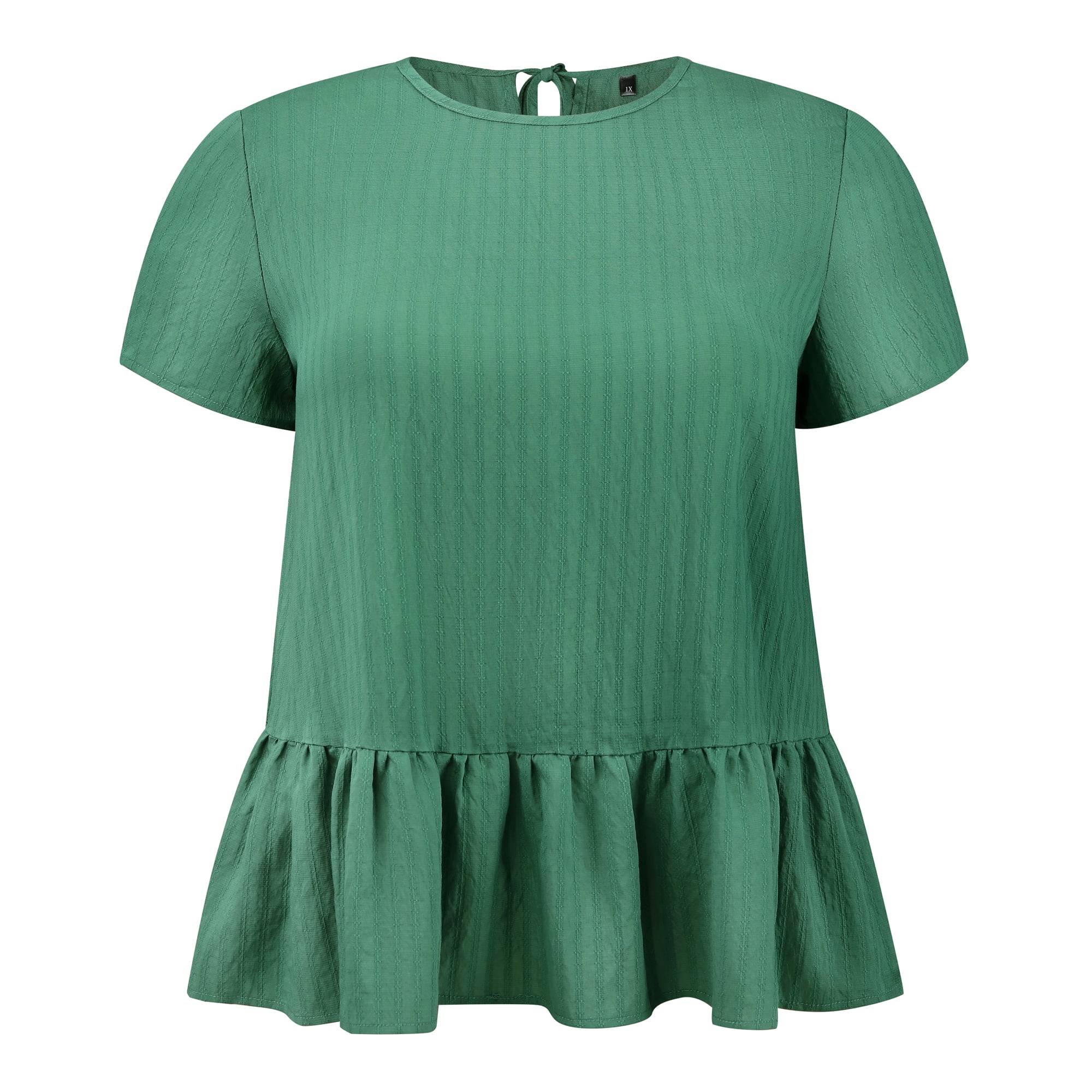 DARING DIVA Women's Plus Babydoll Tops Crew Neck Blouses 4X Green