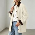 thumbnail image 7 of Bexdxz Barn Jackets for Women, Contrast Corduroy Collar Button Down Coat, Relaxed Fit Mid‑Length Long Sleeve Outerwear with Pockets, Casual Fall Daily Workwear for Women White S, 7 of 7