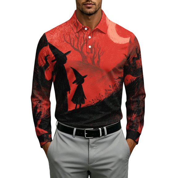 FOPSUFGWFO T-shirts For Men Halloween Funny Shirt Long Sleeve Lightweight Daily Wear Fall Winter Tops With Pumpkin Bat Print Wine 2XL