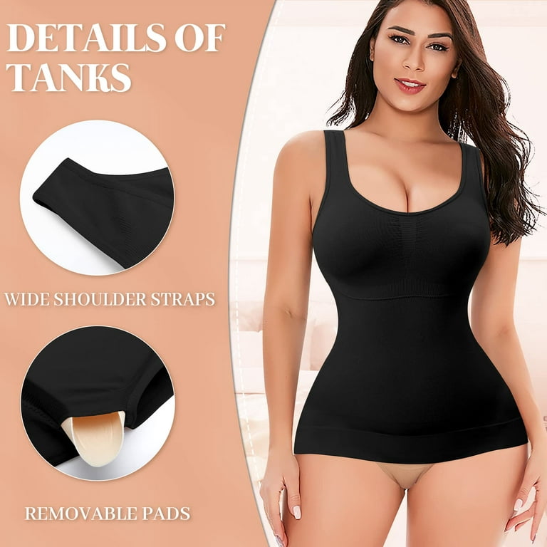 Women Bodysuit Tops Thermal Vest Padded Bra Tops Compression Shirt Slimming  Shapewear Tank Tops Camisole with Built In Removable Bra Pads