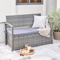 thumbnail image 2 of Gabrielle All-weather Resin Wicker Lounge Patio Sofa Storage Bench in Grey with Cushion, 2 of 7