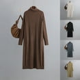 thumbnail image 1 of Meichang Robe Chandail en Tricot Torsadé à Col Roulé pour Femmes Manches Longues Coupe Ample Longueur Genou Robe Chandail Automne Hiver Décontractée, 1 of 4