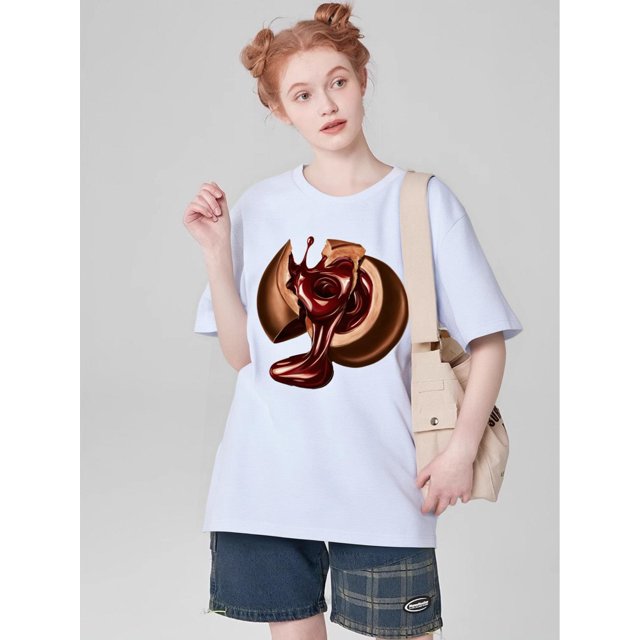 Women's Casual Comfort T-Shirt with Unique Chocolate Candy Design Round Neck, Short Sleeve - PerfecCamisetas para mujer, lindas camisetas con estampado gráfico, de manga corta, estilo casual, para ve