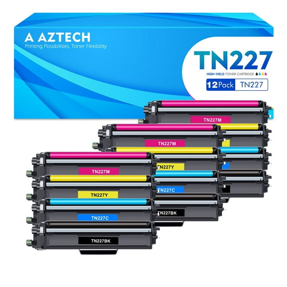 TN227 Toner Cartridge 12-Pack Compatible for Brother TN-227 TN223 TN-227BK/C/M/Y HL-L3270CDW HL-L3290CDW HL-L3210CW MFC-L3770CDW MFC-L3750CDW MFC-L3710CW Printer (Black Cyan Magenta Yellow)
