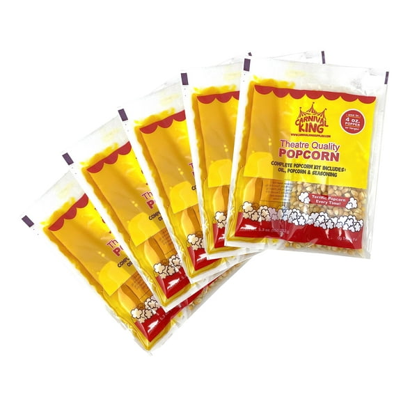 Carnival King All-In-One Popcorn SE33 Kit for 4 Ounce Popper - 16 Cups of Popped Popcorn Per Packet - Easy to Use Popcorn Portion Packs (5 Pack)