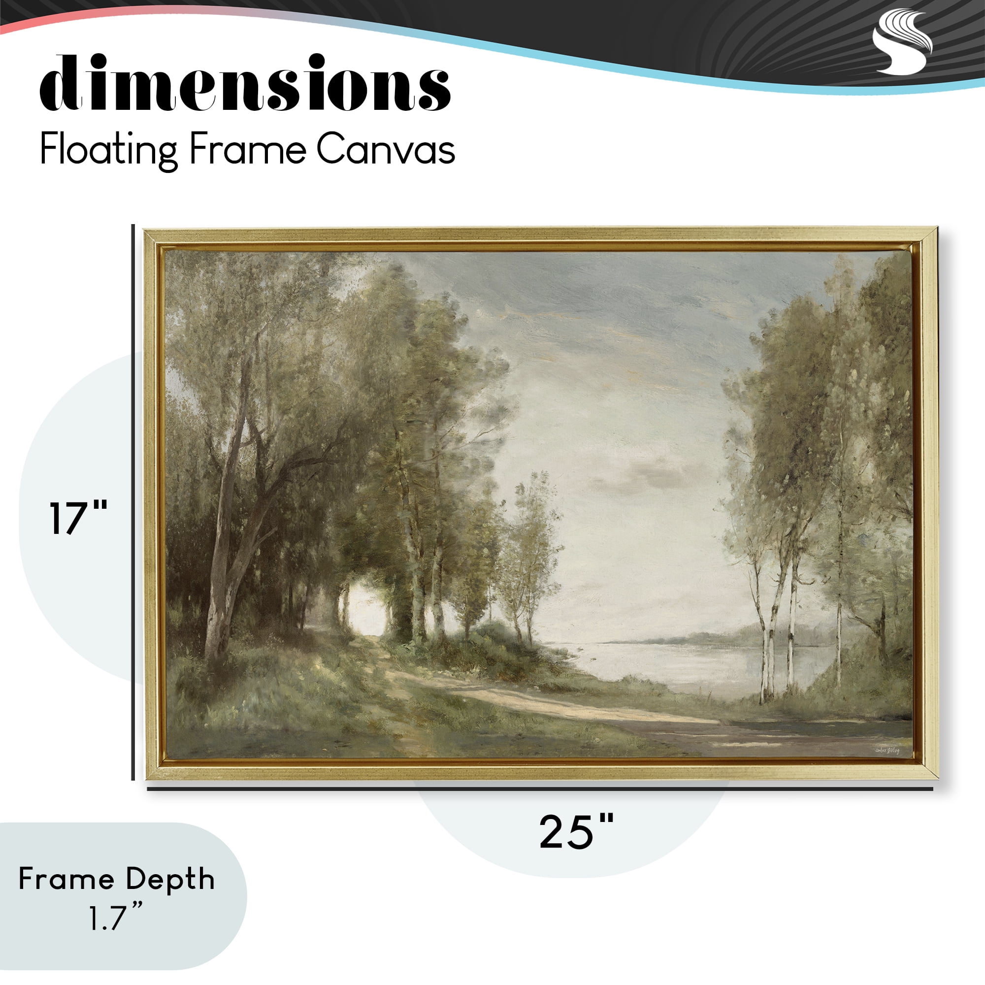 Stupell Industries Tranquil Lakeside Path Gold Framed Floater Canvas Wall Art, design by Amber Sterling